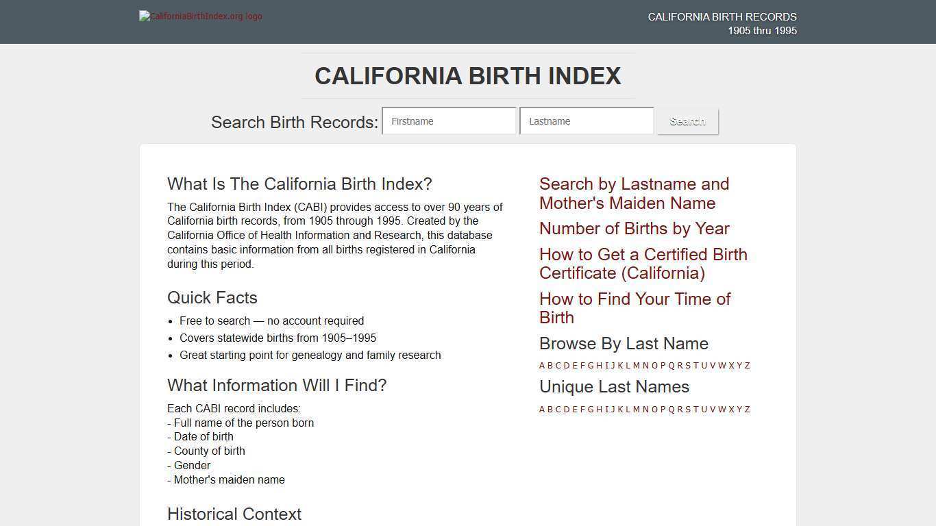 California Birth Index | CaliforniaBirthIndex.org