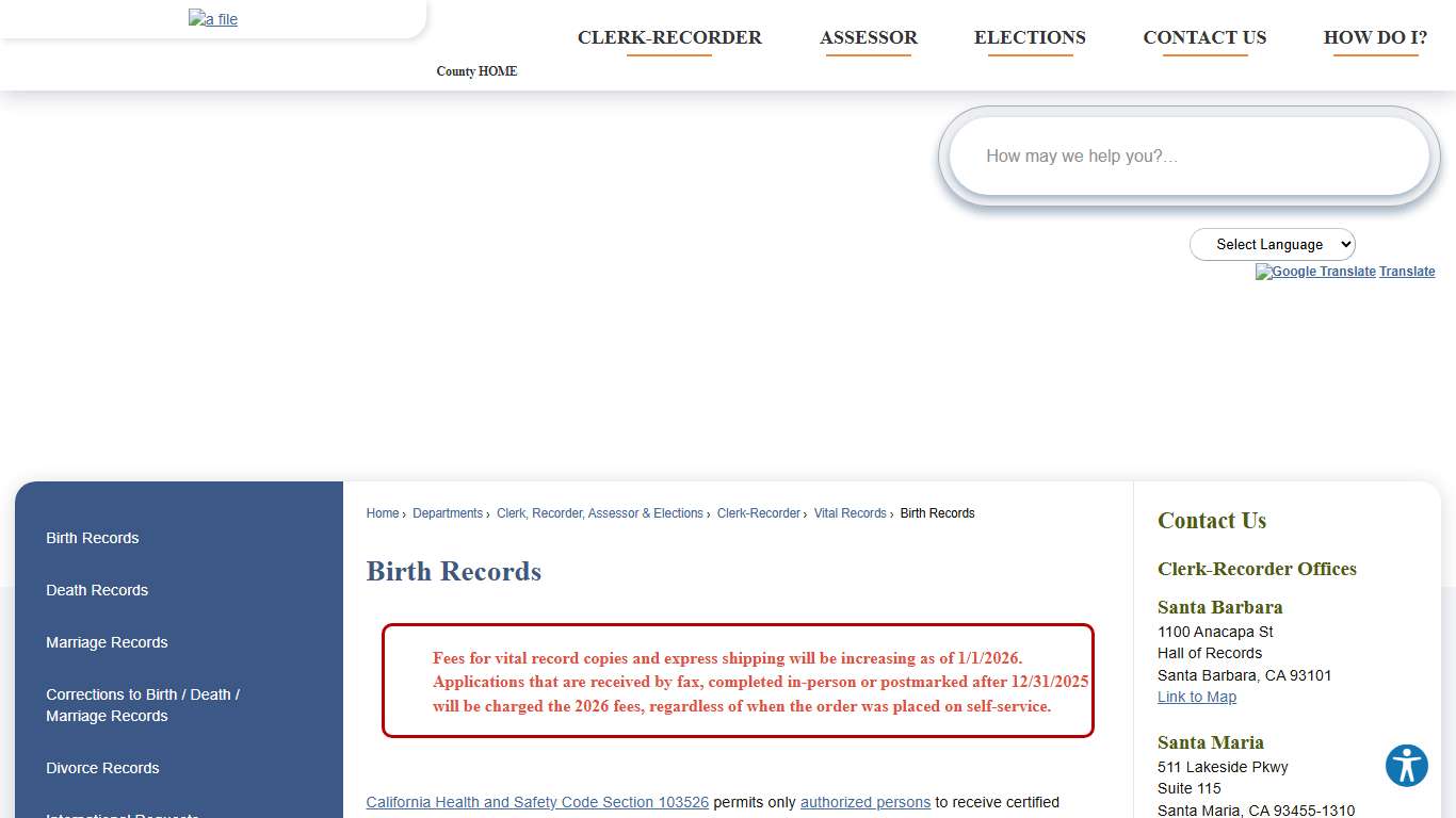 Birth Records | Santa Barbara County, CA - Official Website